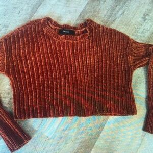 Rust Ribbed Cropped Sweater